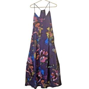 Nicole Miller Maxi Dress L Purple Floral Boho Pockets Shelf Bra NWT Fall Vibes